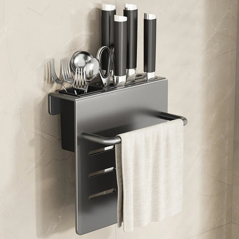 ChefSpace Wall-mounted Knife Holder with Cutting Board Storage – Stainless Steel