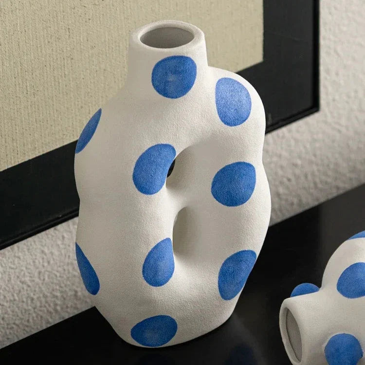 Blue Polka Dot Wonky Vase