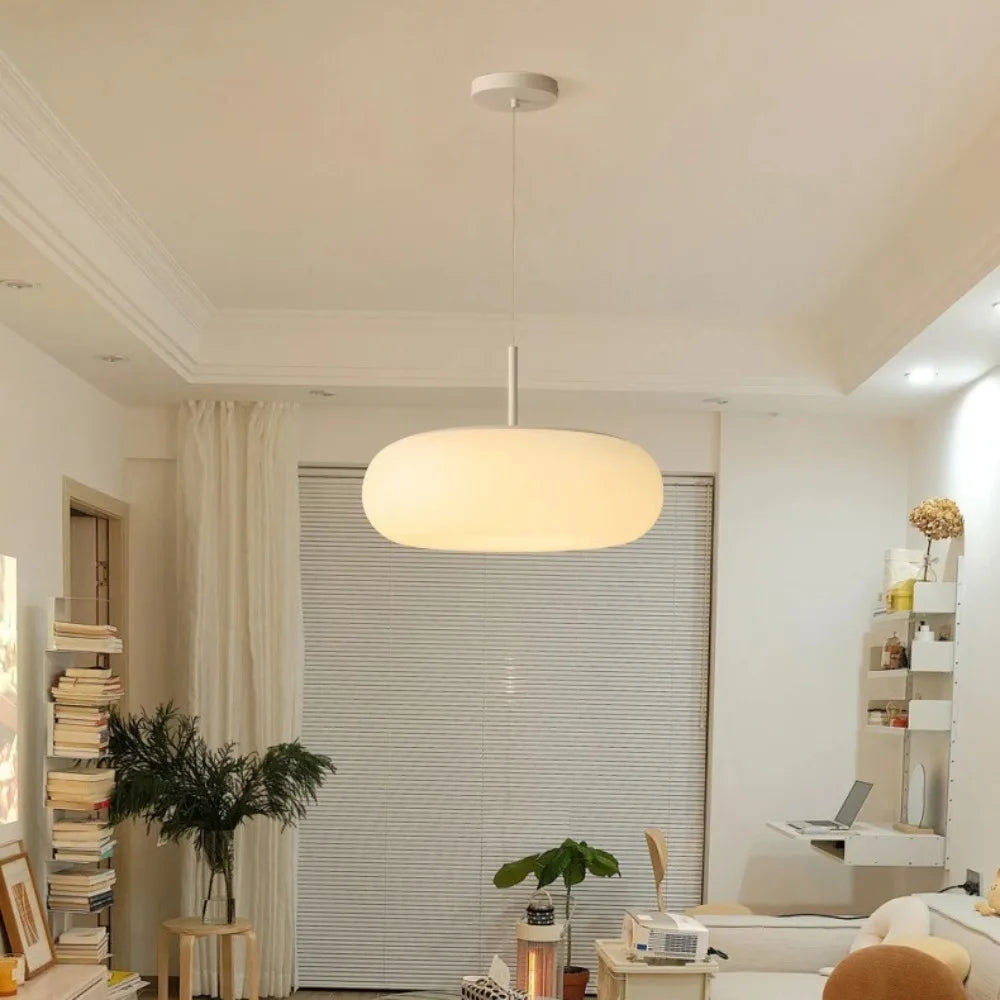 Modern Cream Pendant Lamp in Simple Chandelier Style with Warm LED Lighting