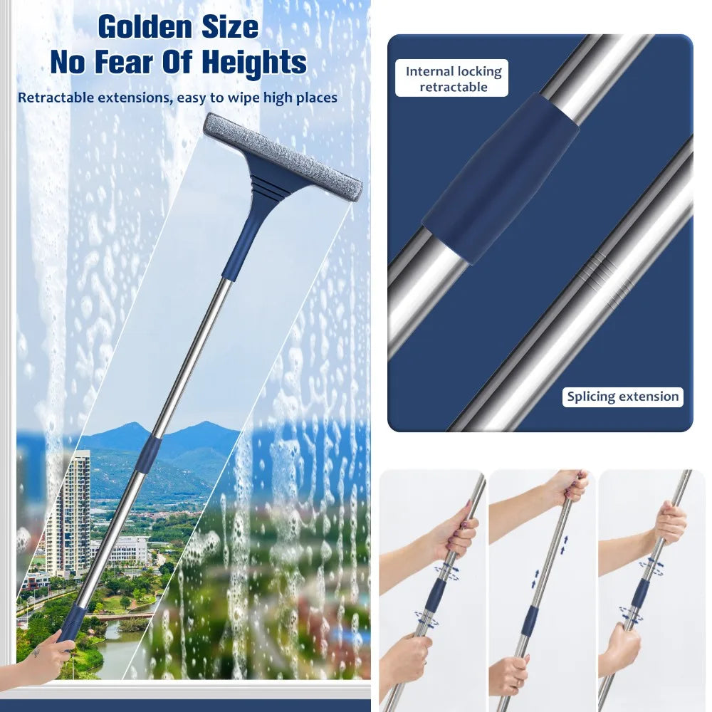 FlexiClear Window Cleaner | 2-in-1 Cleaning | Flexible Head | Telescopic Handle