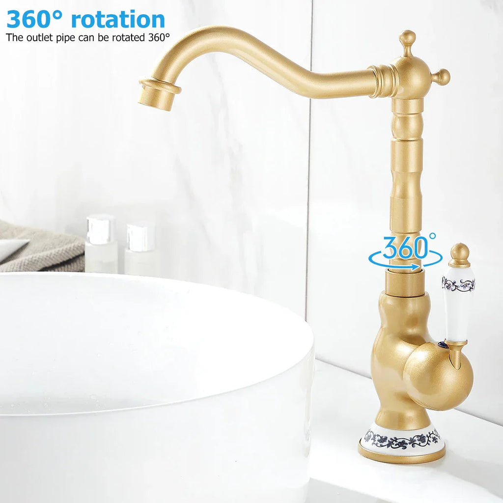 Kitchen faucet made of antique brass with ceramic handle - 360° swivel | Traditional design