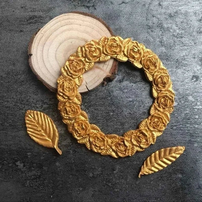 DekoMould Silicone Mold Rosette & Leaves | For Fondant, Chocolate & Sugar Paste | Finest Baking Decoration & Frame Designs