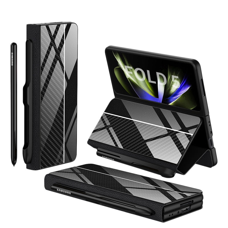 Shockproof Armor Case Glass Cover Stand Insert Card Leather Case for Samsung Galaxy Z Fold 5/4