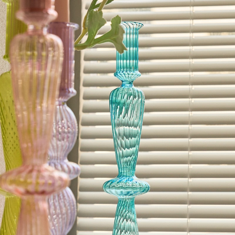 Ribbed Glass Candleholders - Pastel