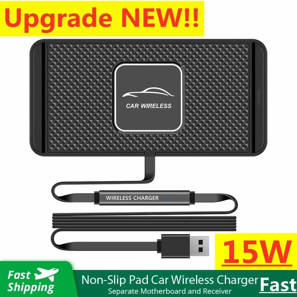 Enervia Wireless Charging Pad | 15W Fast Charging | Non-Slip & Ultra-Slim | For Car & Home