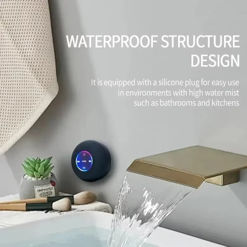 Waterproof Portable Bluetooth Speaker with LED Lights and Suction Cup
