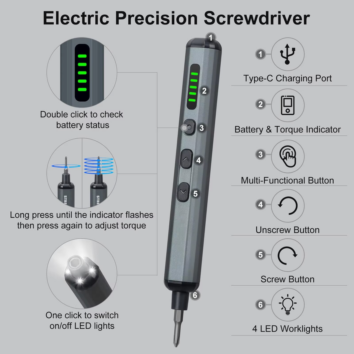Mini Electric Precision Screwdriver Set with 64 Magnetic Bits and LED