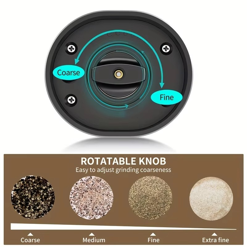 Electric Pepper and Salt Grinder Set with Adjustable Coarseness and LED Light