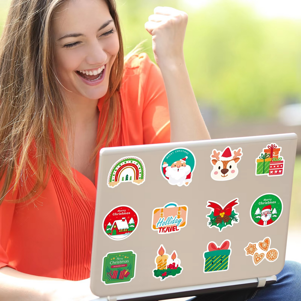50pcs Waterproof Christmas Vinyl Stickers for Holiday Decorating, Gifts, and Party Favors