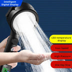 LED Showerhead with Digital Temperature Display | High Pressure & Water Saving