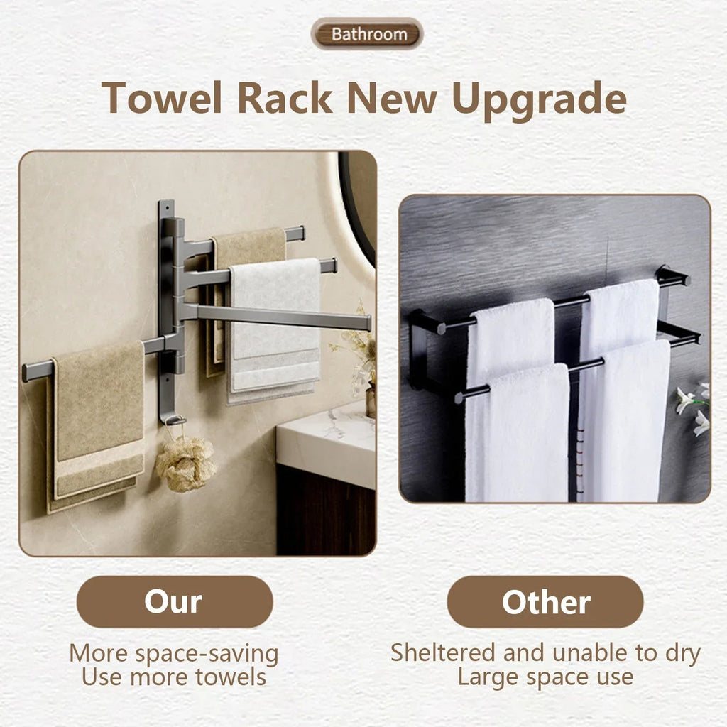 Bathroom Towel Holder Rotatable Towel Rack Space Aluminum 1/2/3/4/5-Bar Towel Holder Kitchen Shelf Kitchen Hanging Shelf Wall Mounted