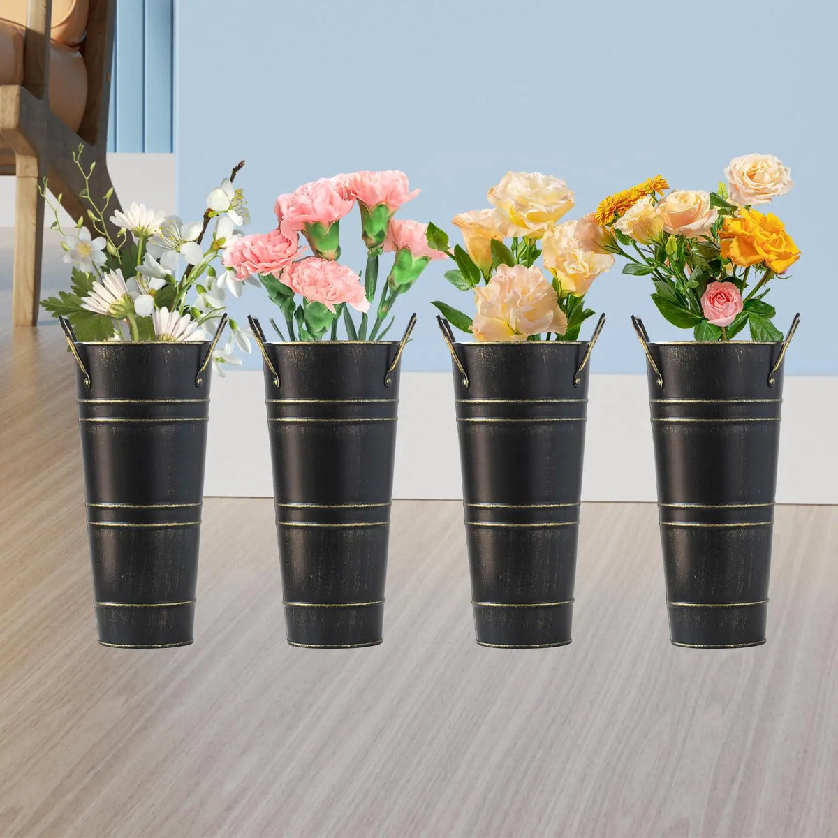 Retro Iron Flower Bucket with Handles – Decorative Metal Flower Pot for Home