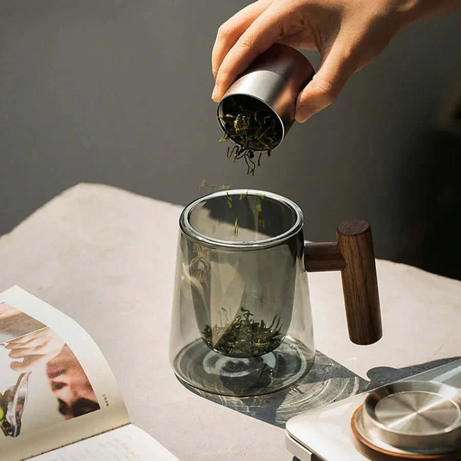 Ultramodern Glass Tea Cup with Filter and Lid