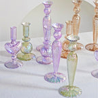 Ribbed Glass Candle Holders - Lilac