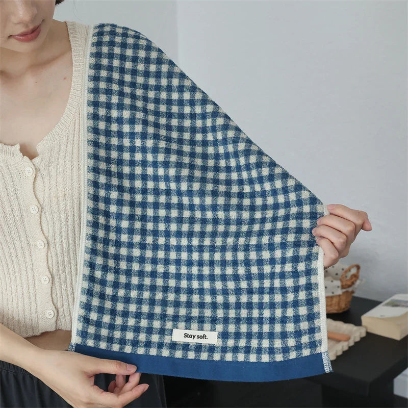 Retro Small Grid Cotton Towel – Soft & Absorbent Household Towel