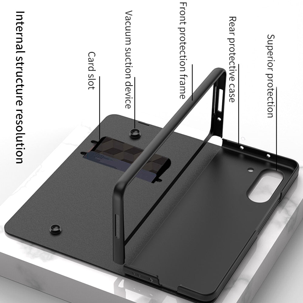 Shockproof Armor Case Glass Cover Stand Insert Card Leather Case for Samsung Galaxy Z Fold 5/4