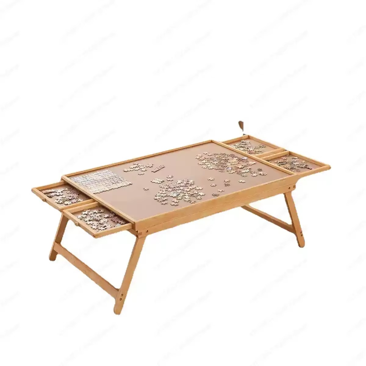 Folding Wooden Puzzle Table with 4 Storage Drawers for Up to 1500 Pieces