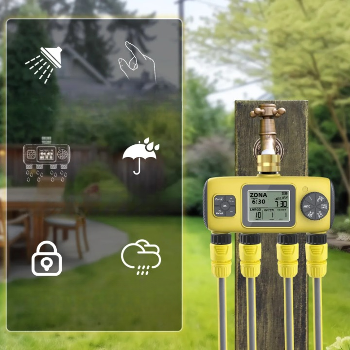 4-Zone Smart Irrigation Valve System with LCD Screen and IPX7 Waterproofing