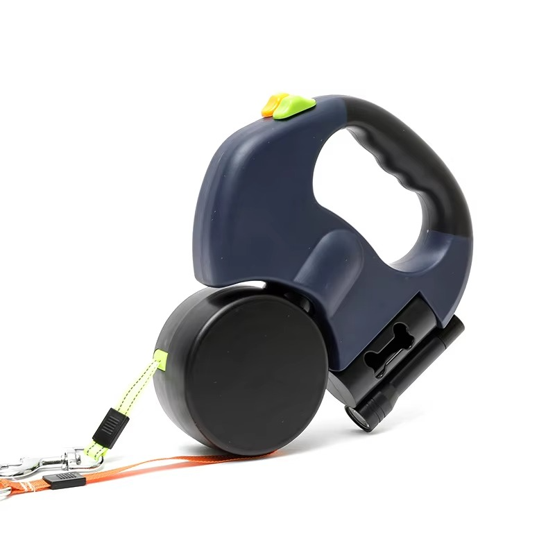 Dual Dog Retractable Leash with Built-In Flashlight and Bag Dispenser
