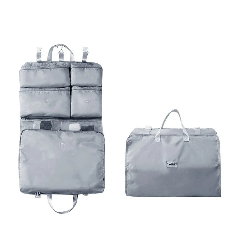 Travella 6-in-1 Foldable Travel Storage Bag | Hanging & Portable | Multi Bag for Clothing, Cosmetics & Accessories | Gray/Beige/Pink