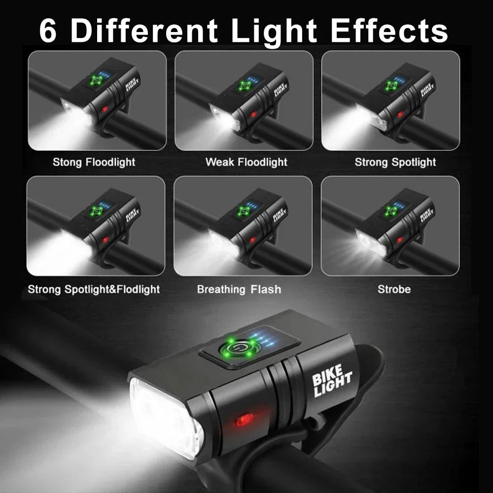 USB Rechargeable Bike Light Set - 1500 Lumen LED Headlight and Taillight with 6 Modes for Safe Night Cycling