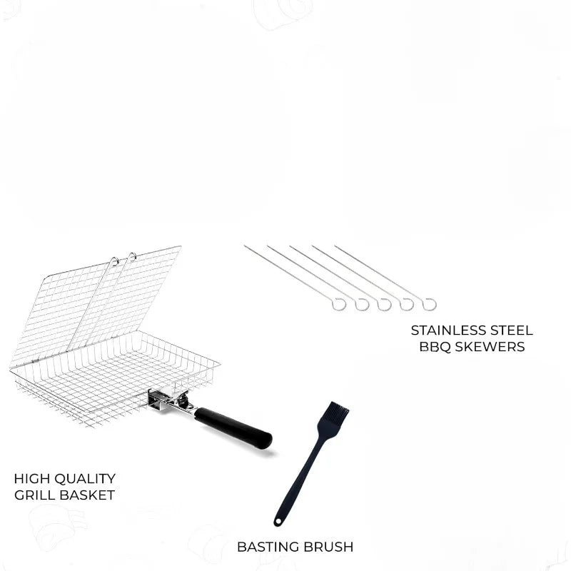 BBQGrid | Portable grill grid with handle | Ideal for fish, vegetables & shrimp | Stainless steel