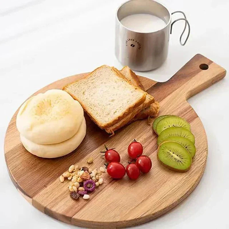 Acacia wood pizza shovel and serving board with handle