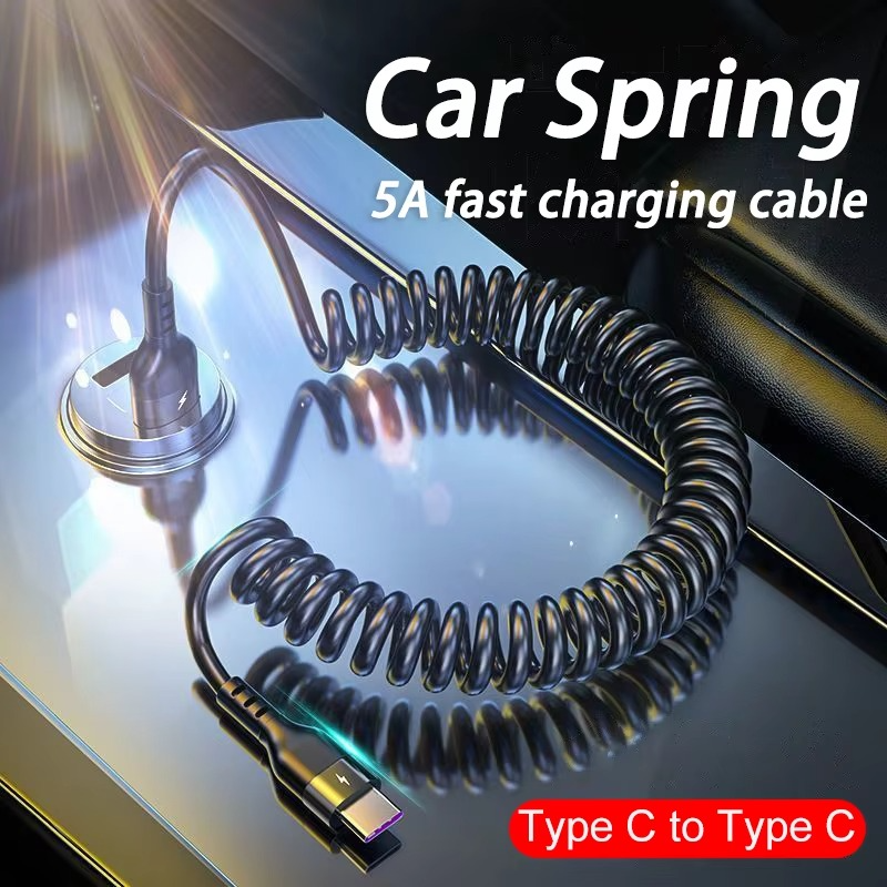 Universal Spring Telescopic Fast Charging Cable USB-C & Lightning