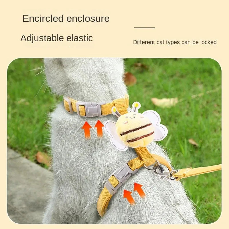 BeeWalk | Adjustable Harness Set with Leash & Collar | Double Layer Design in Cartoon Bee Look | For Cats & Small Dogs