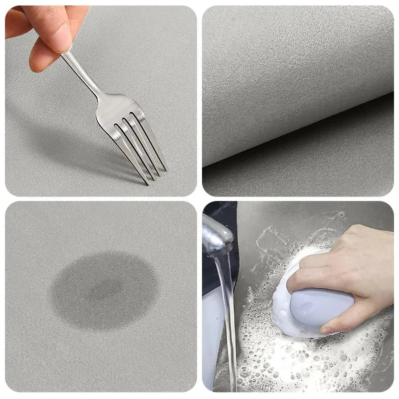 Kitchen & Bath Mat AquaStone | Diatomite & Velvet Look | Super Absorbent & Non-Slip | Washable & Durable