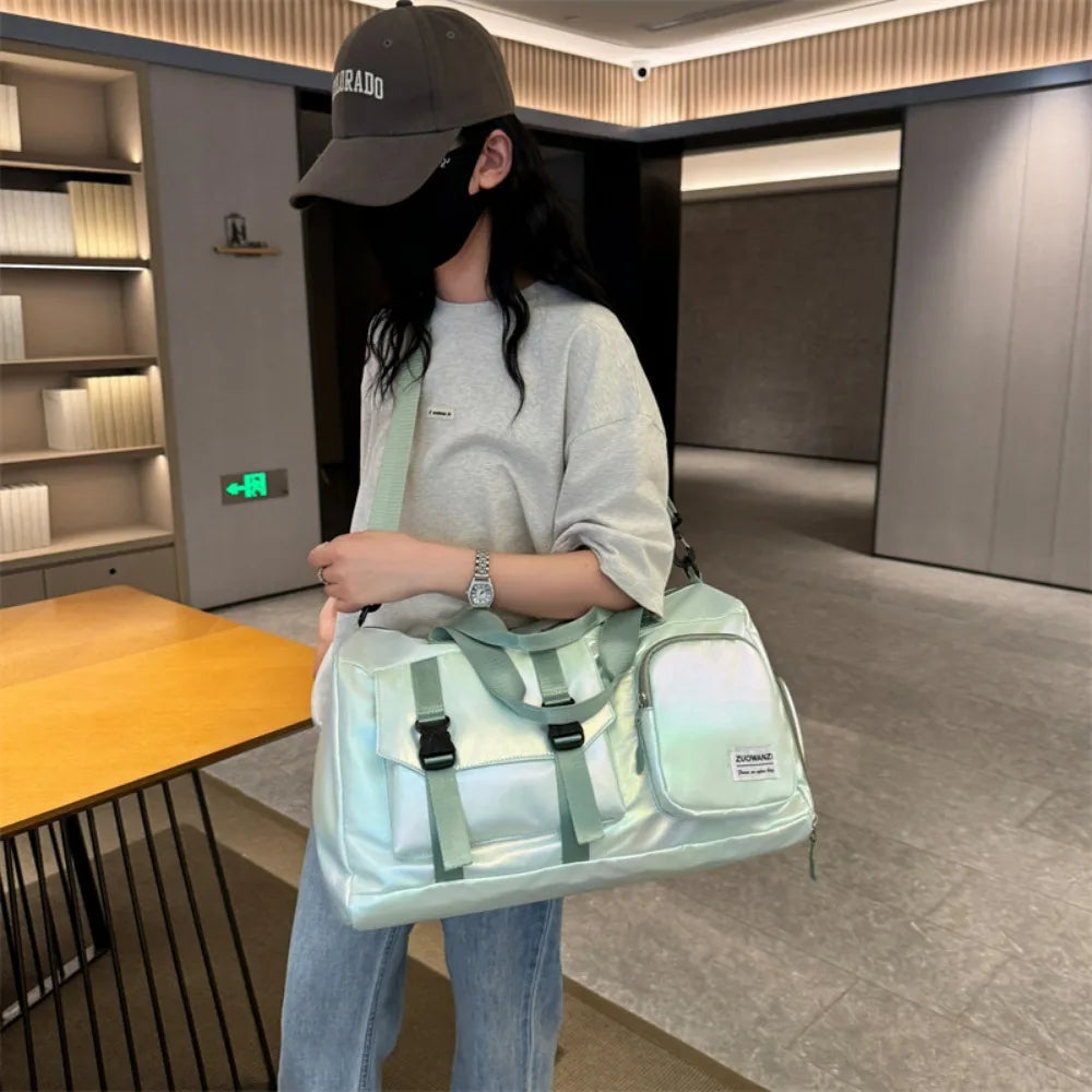 Lumivista Holographic Travel Bag | Stylish Weekender Shoulder Bag with Shoe Compartment | Perfect for Weekend Trips & Short Journeys