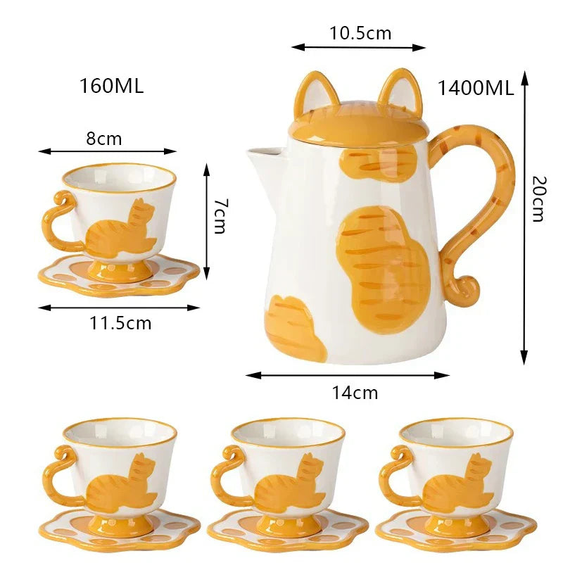 Orange Cat Handcrafted Ceramic Coffee & Tea Set
