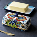 Hand-painted butter board with floral pattern