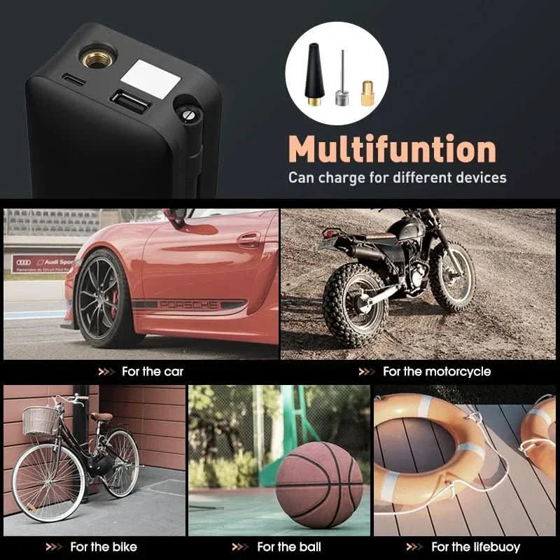 Portable tire inflator with battery for car & bicycle