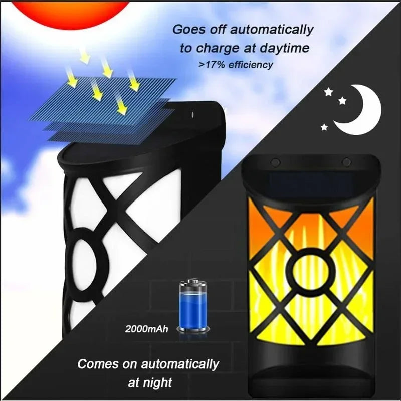 Solar-Torch FlammaLuce | 96 LED Flame Light | IP65 Waterproof | Garden Wall Lamp with Grid Design