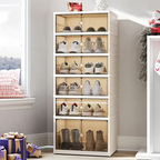 Transparent Foldable Shoe Organizer with Single- or Double-Row Storage
