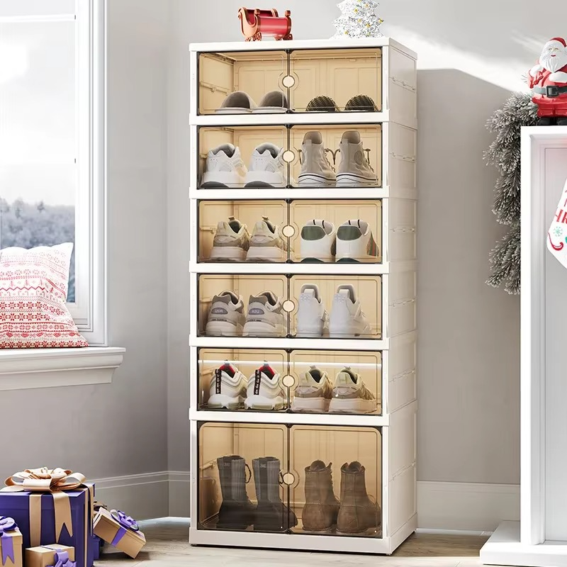 Transparent Foldable Shoe Organizer with Single- or Double-Row Storage