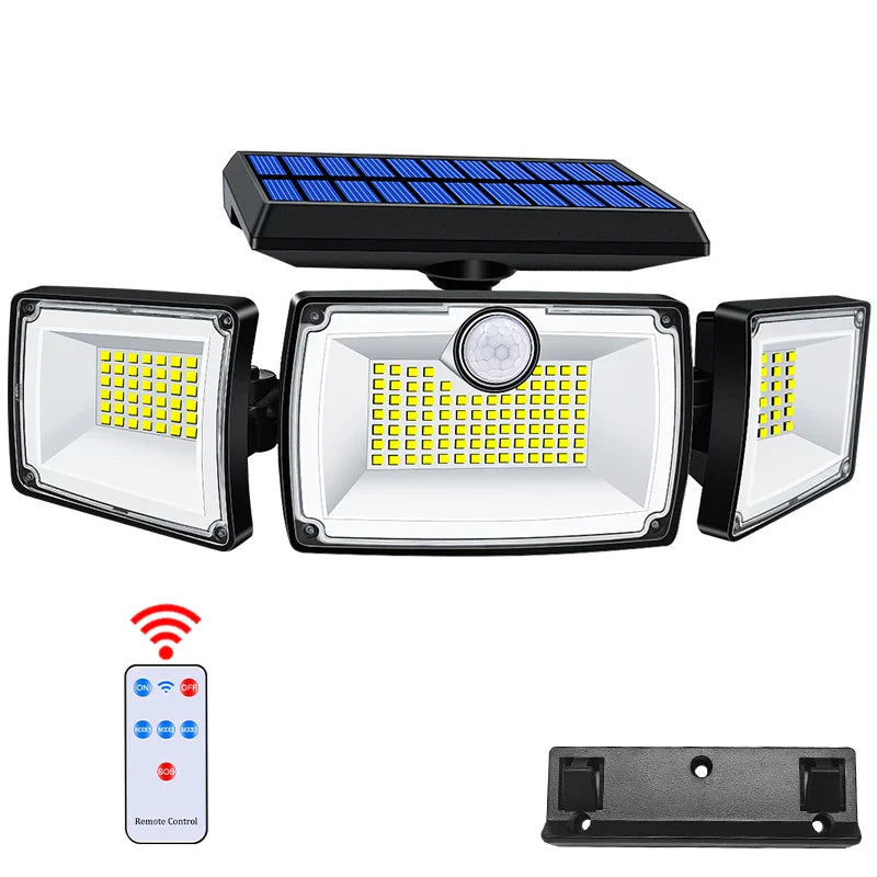 SecuSolar MaxView 167 Solar Security Spotlight 167 LEDs | 3 Adjustable Heads | Motion Sensor & 3 Light Modes | IP65 Waterproof | 2200 Lumens