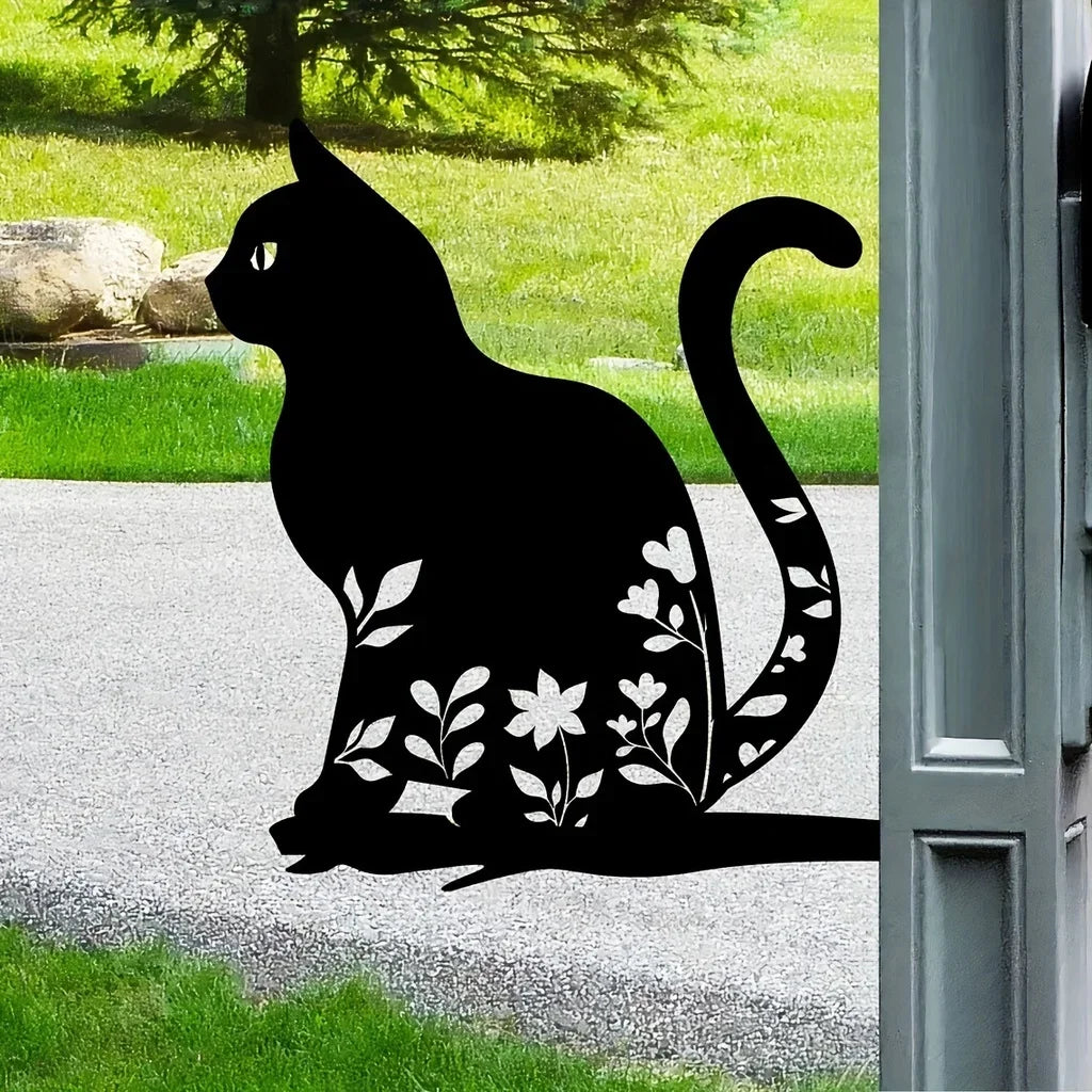 Metal cat silhouette for garden and patio decoration
