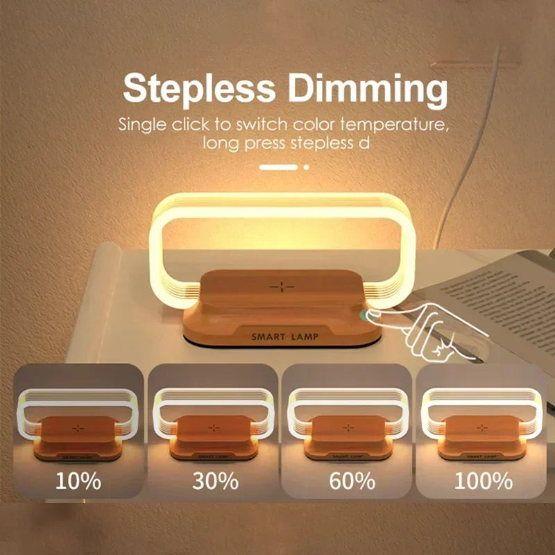 LumiCharge Touch | LED Table Lamp with Wireless Charger | Dimmable & Touch Control | Qi Fast Charging Function | Wood Look