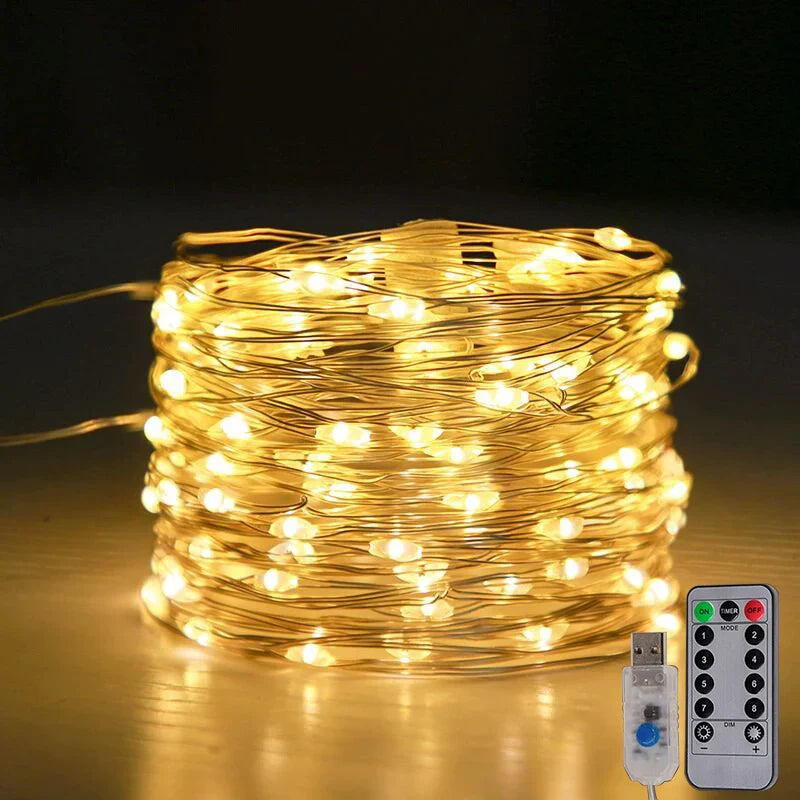 LED Fairy Lights LumiCord | USB & Remote Control | 8 Modes | Warm White | IP65 Waterproof | Copper Wire | 5–30 m