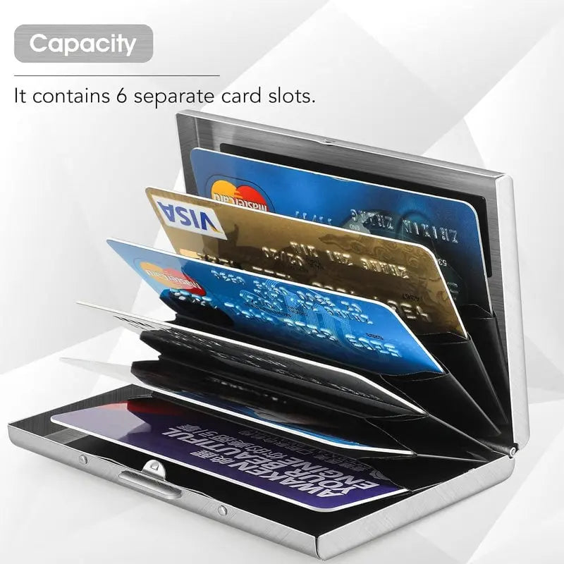 Slim RFID-blocking stainless steel wallet for cards