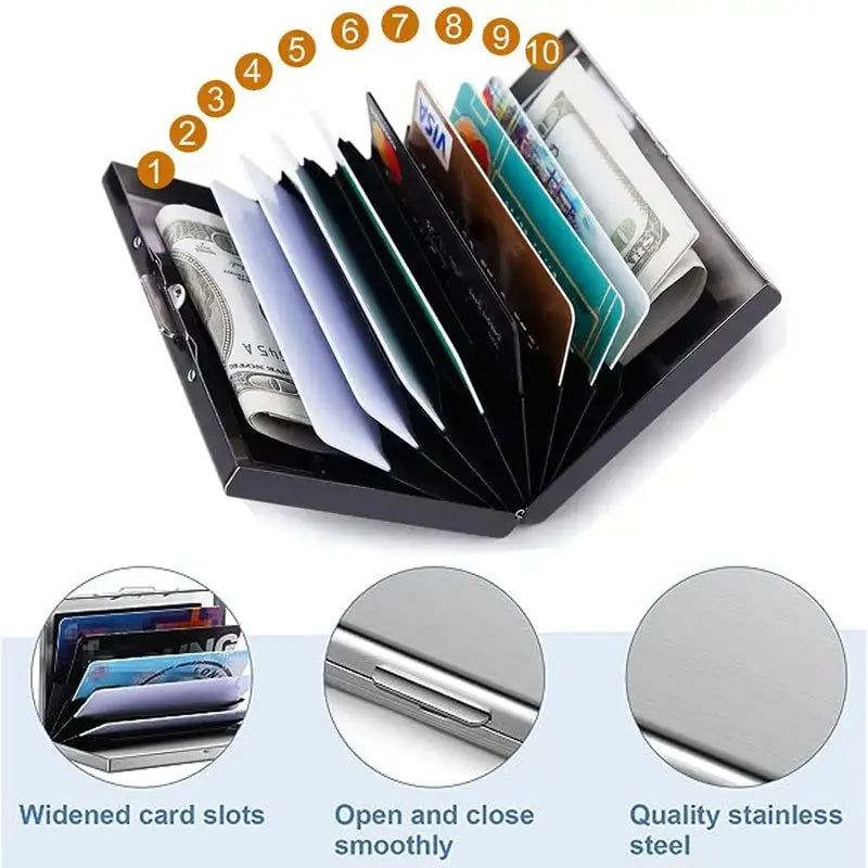 Slim RFID-blocking stainless steel wallet for cards