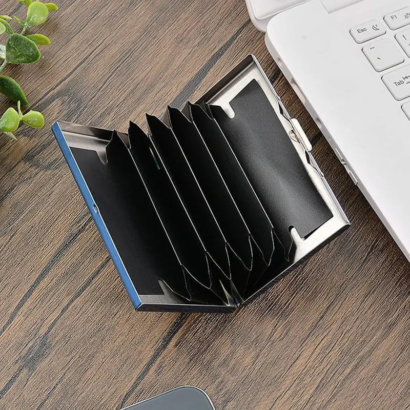Slim RFID-blocking stainless steel wallet for cards