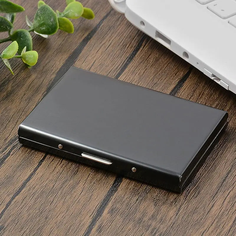 Slim RFID-blocking stainless steel wallet for cards