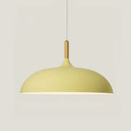 Pendant lights made of metal and wood in delicate pastel shades