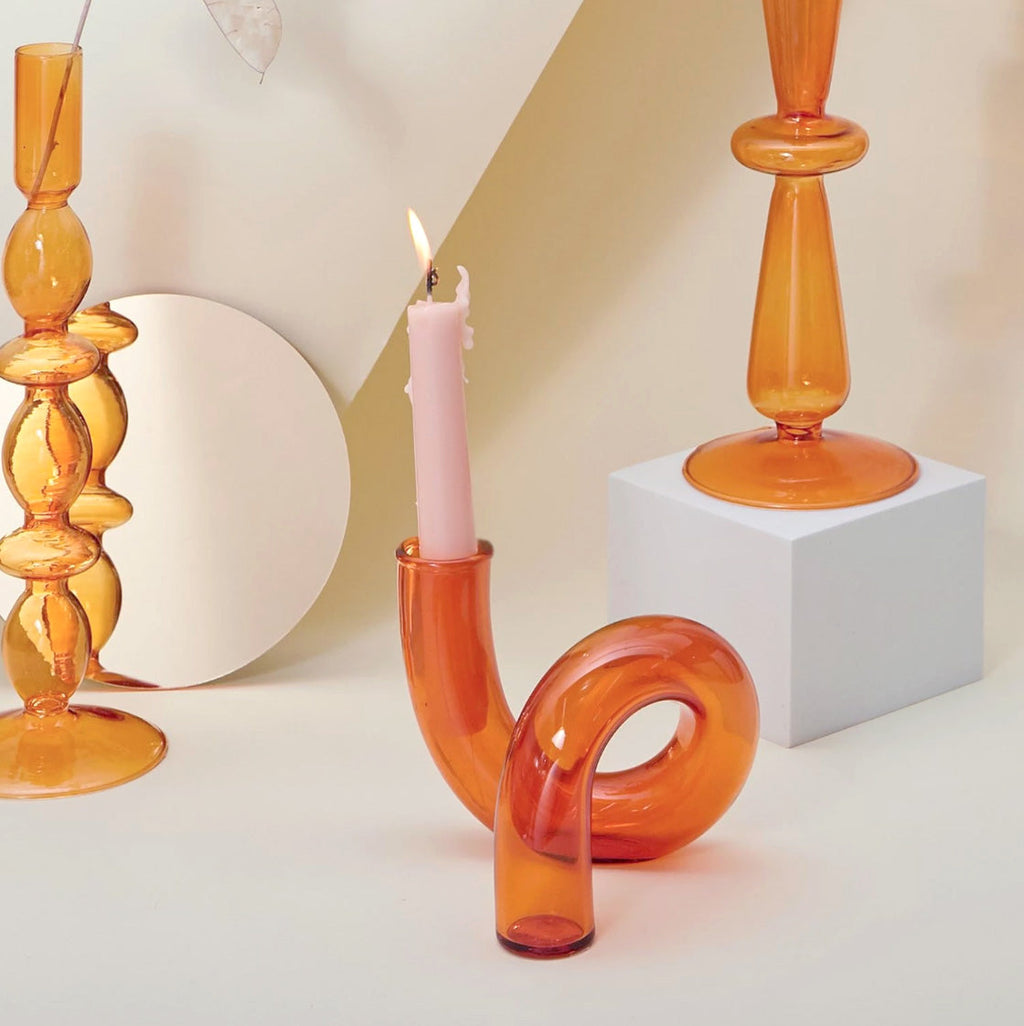 Modern Glass Candleholder-Orange
