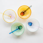 Colorful borosilicate dessert bowl with spoon