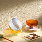 Colorful borosilicate dessert bowl with spoon
