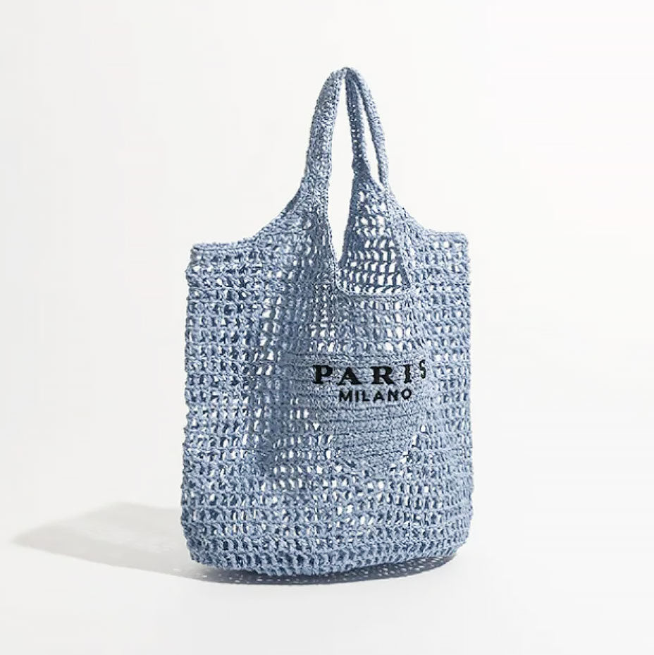 Net straw crochet beach bag
